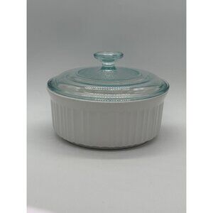Vtg. French White Ribbed, Lidded Casserole 1.5 quarts